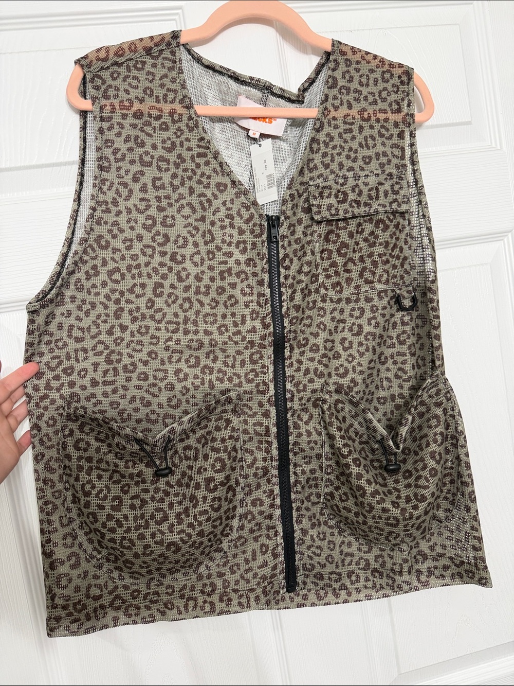 Leopard Print Utility Vest - Olive Brown